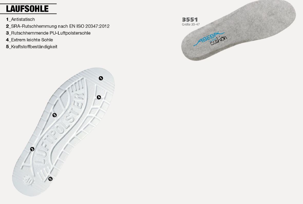 temp2600-laufsohle ABEBA Berufsschuh Air Cushion 2600|32600 ESD O2 Küchenschuh Halbschuh Arbeitsschuh weiß