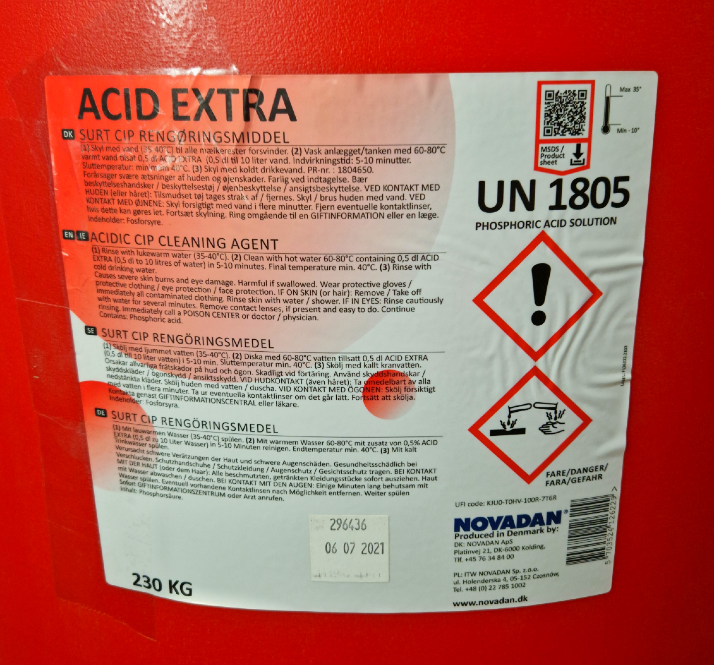 Novadan - Acid extra sauer CIP Reinigungsmittel Melkroboter