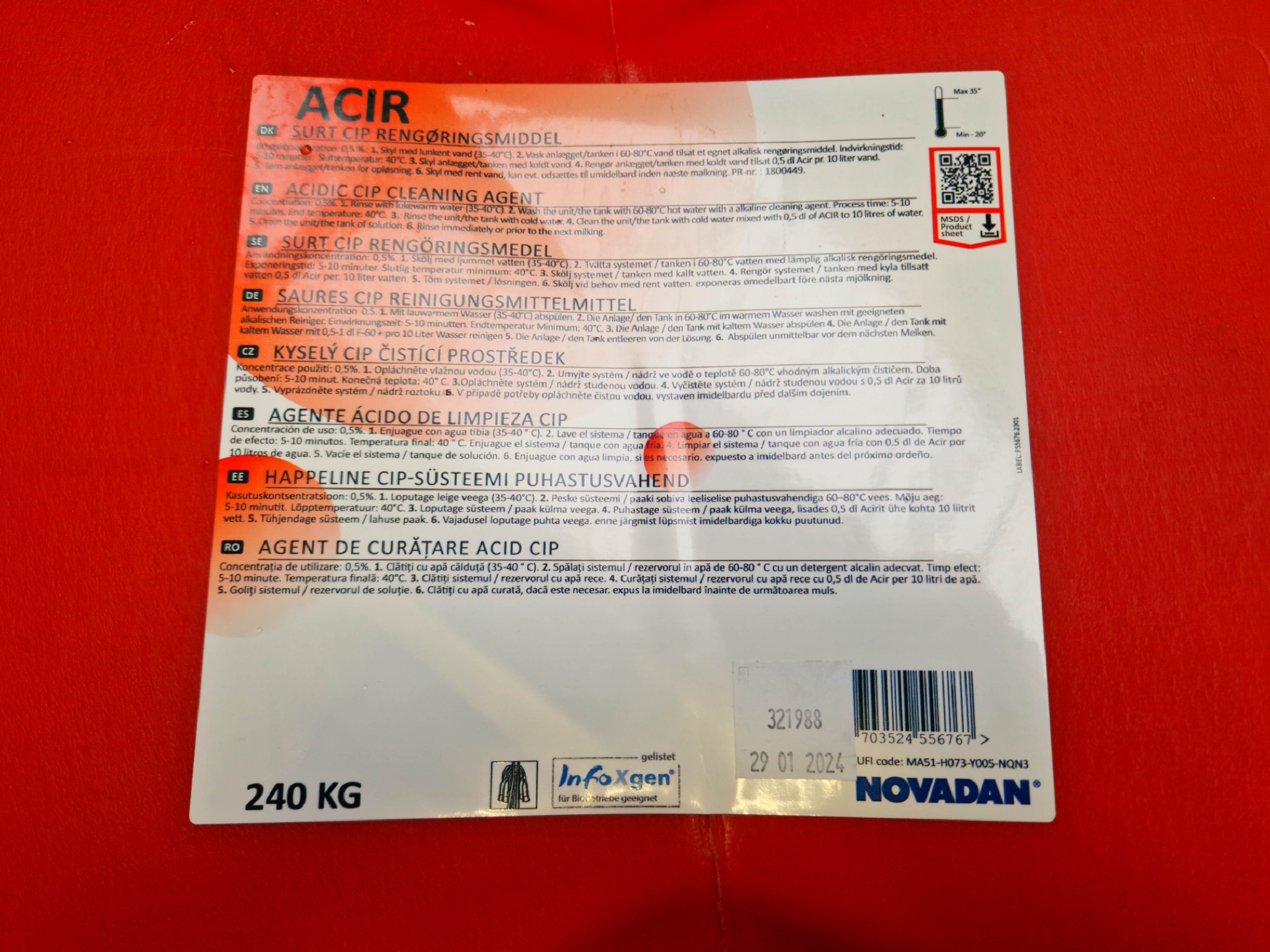 Novadan - Acir sauer 240 Kg Fass CIP Reinigungsmittel