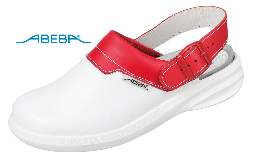 temp7623-logo ABEBA Easy Clog Berufsschuh Arbeitsschuh weiß-rot 7623