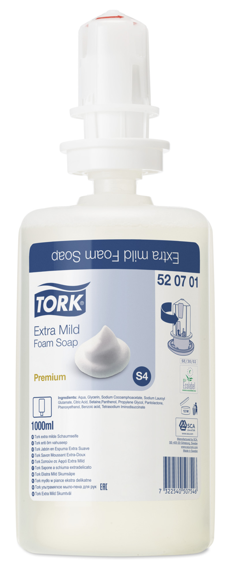 temp520701 Tork (S4) Premium extra milde Schaumseife 6 x 1 Liter, unparfümiert  - 520701