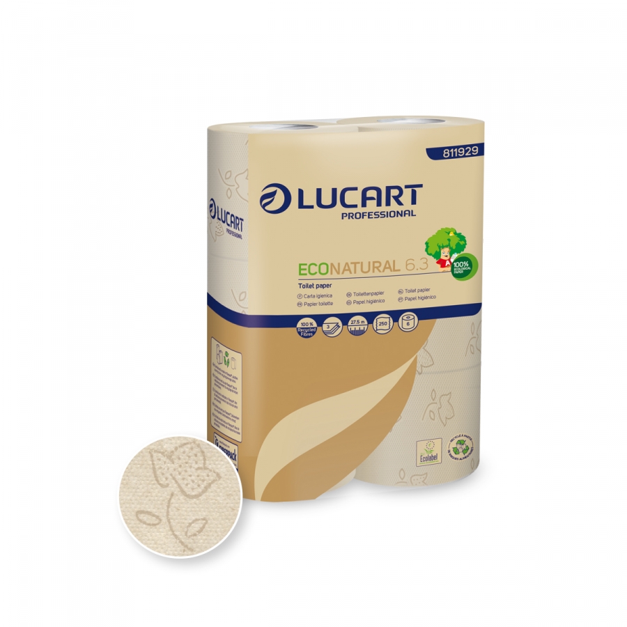 Lucart Toilettenpapier Econatural, 30 Rollen, 3-lg., 250 Blatt/Rolle - 811929