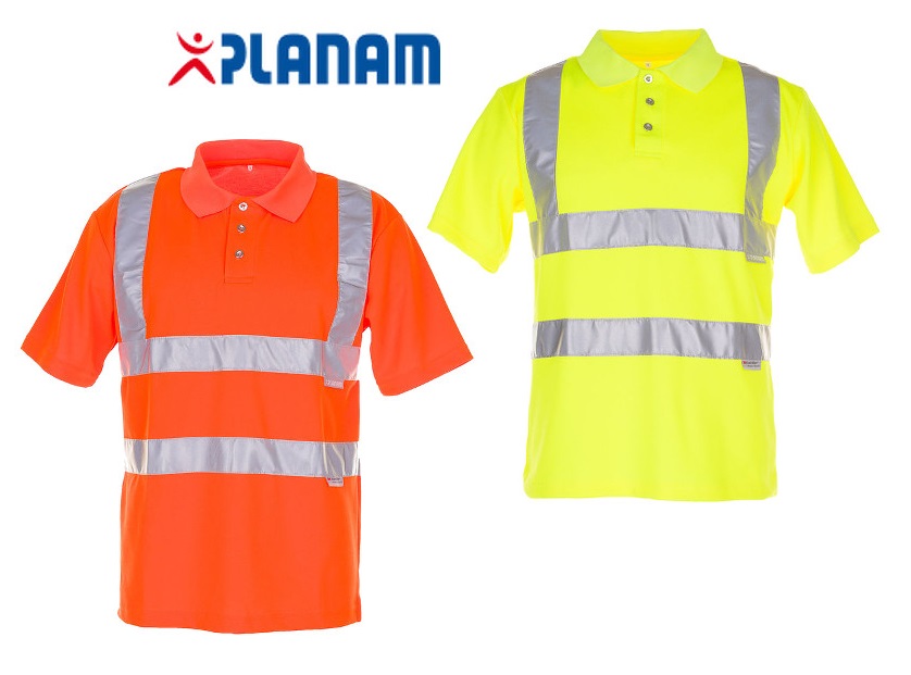 Planam Warnschutz Poloshirt uni Arbeitsshirt Arbeitspolo Größe S - 4XL