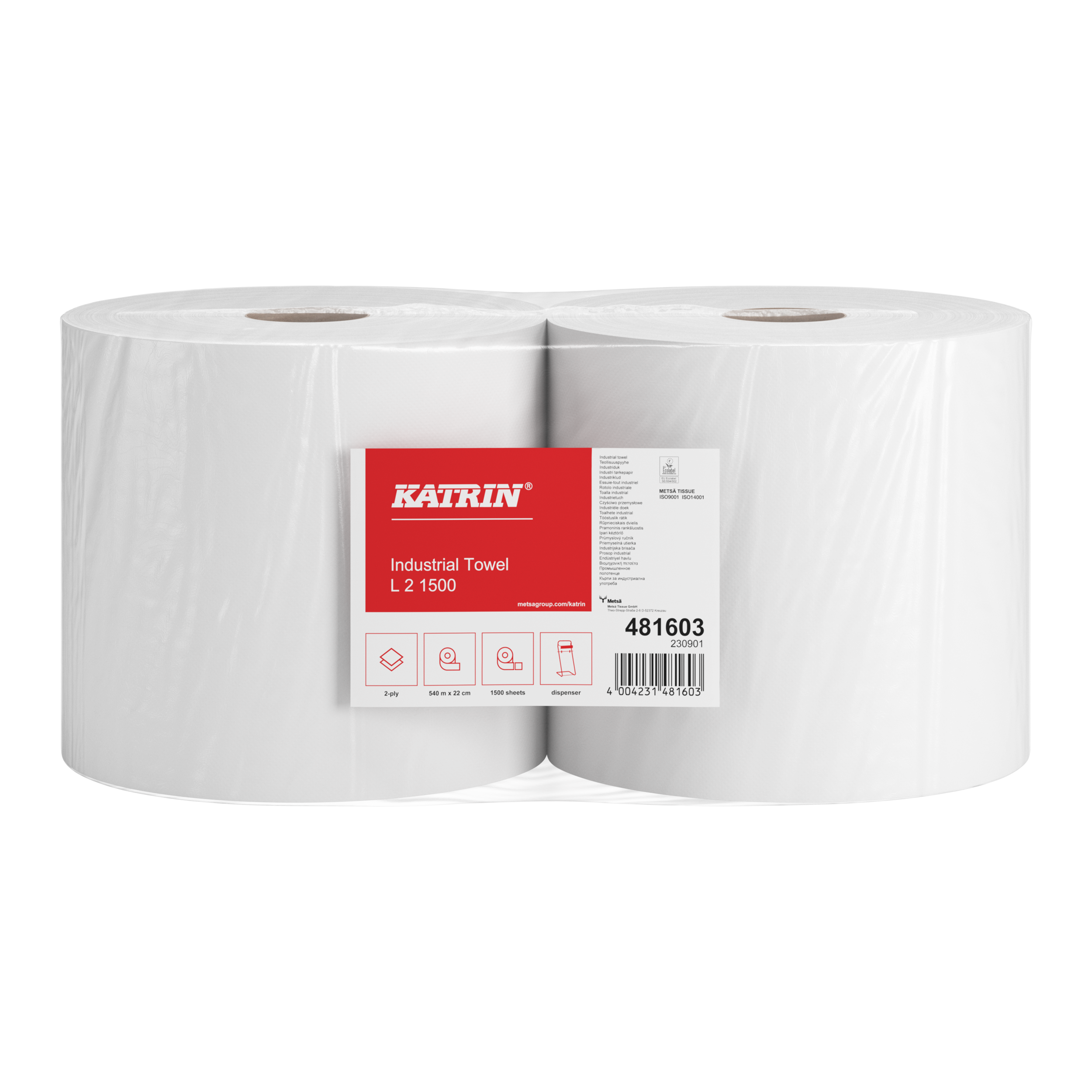 Katrin Putzpapierrolle 2 lg 22x38 cm weiß 481603 - 2 Rollen pro Packung