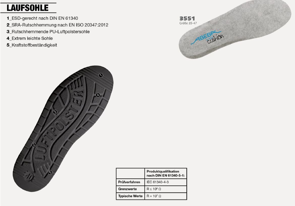 ABEBA Berufsschuh Air Cushion 2610|32610 ESD O2 Küchenschuh Halbschuh Arbeitsschuh schwarz