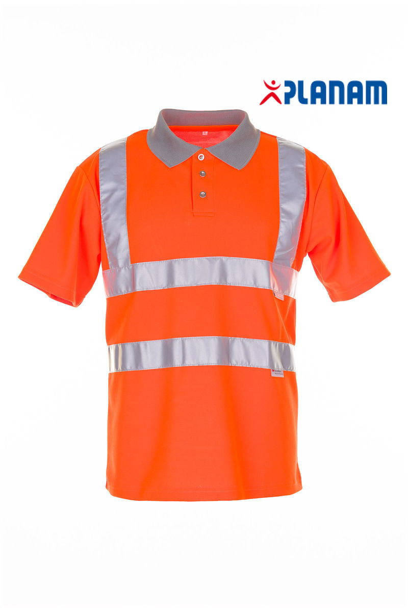 tempzoom_2098_001-logo Planam Warnschutz Poloshirt 2-farbig 2098 Arbeitsshirt Arbeitspolo Orange-Grau
