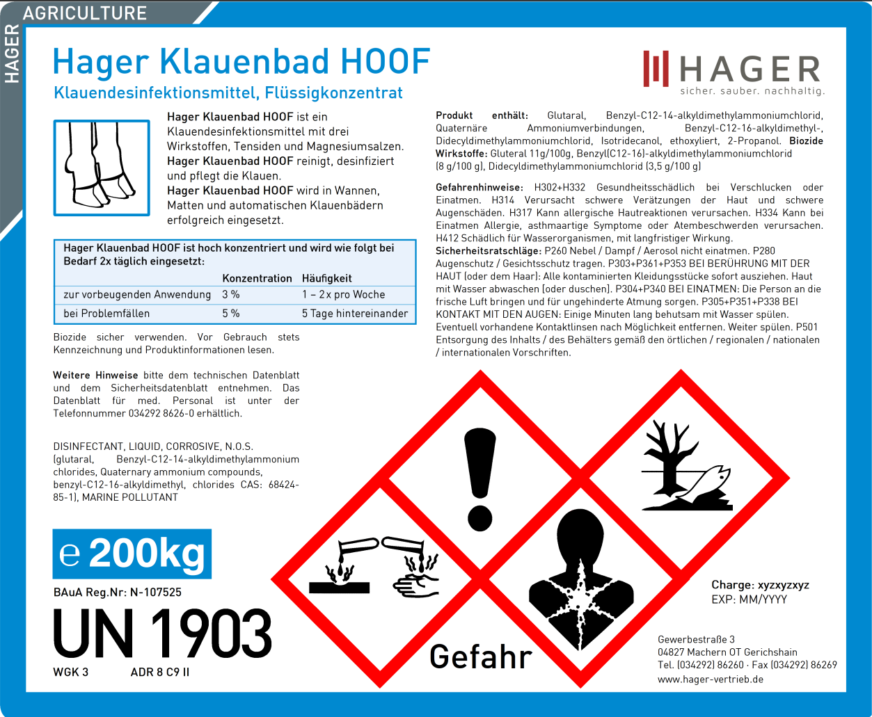 Hager Klauenbad HOOF 200kg Fass