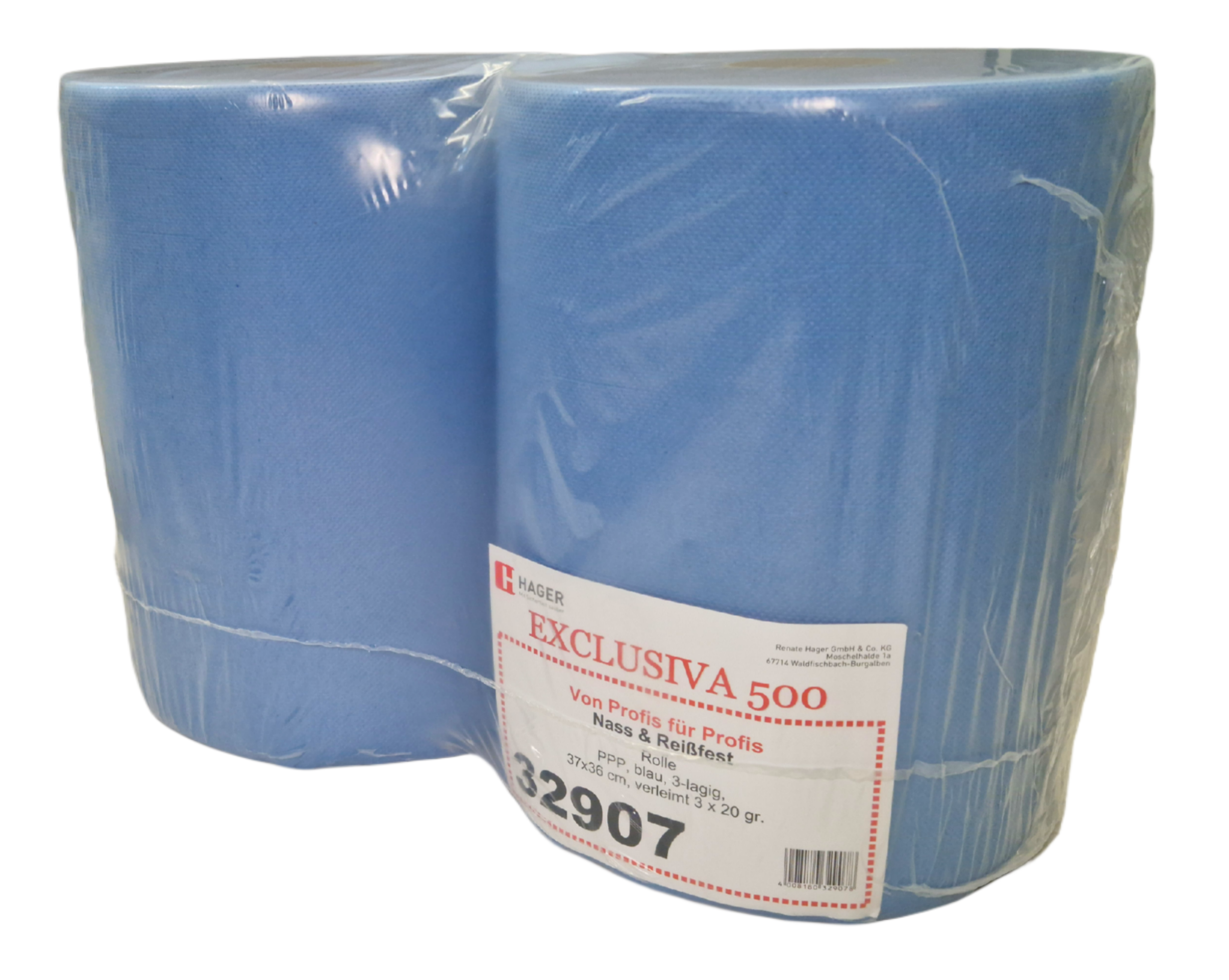 Putzpapierrolle Exclusiva 500 PPP 3lg, 37x36 cm, blau, 2 Rollen pro Pack