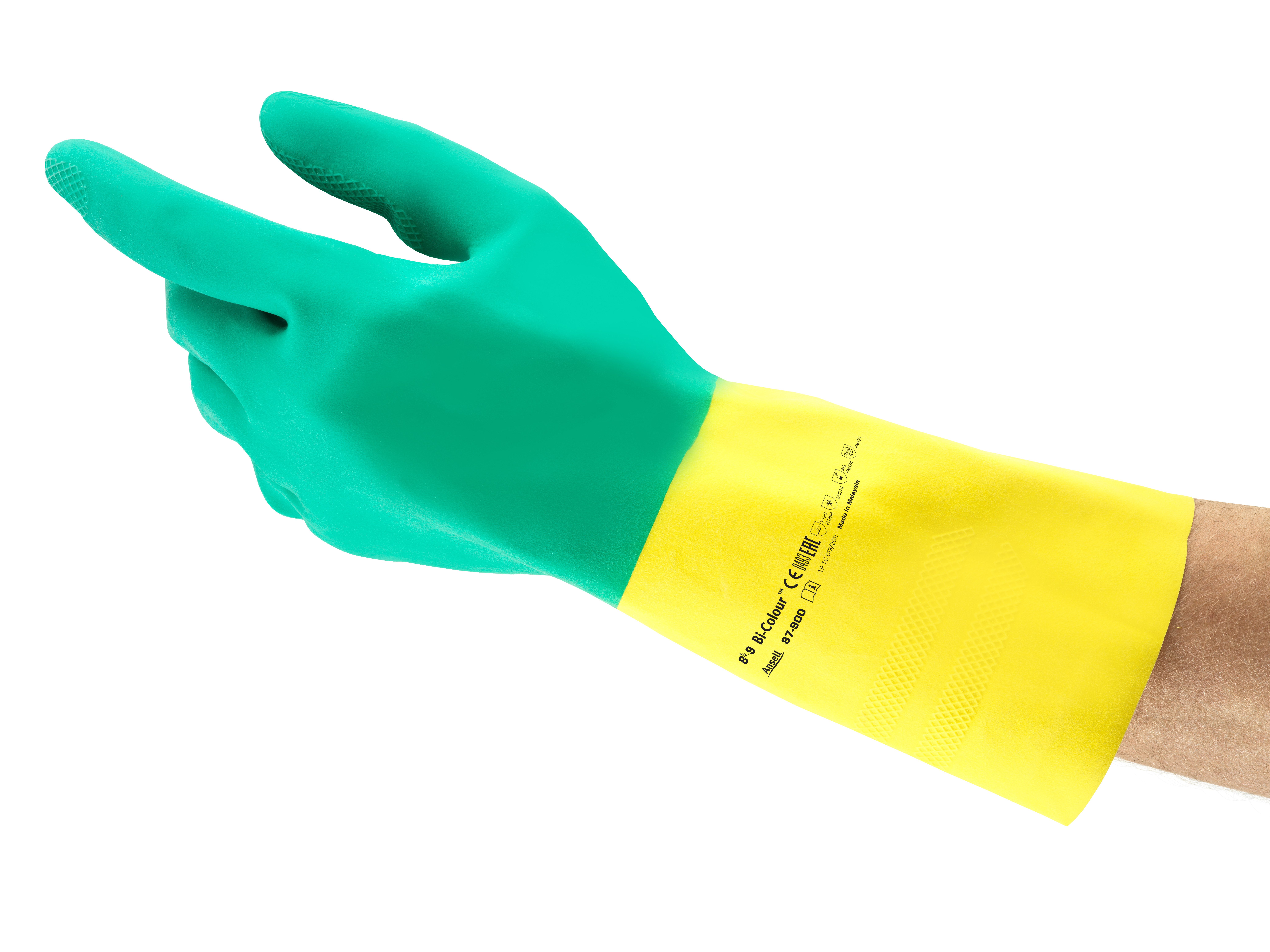 Bi-Colour-87-900-Green-and-Yellow-Product-EMEA-U-Card Ansell - Handschuh AlphaTec 87-900 Chemikalienschutzhandschuh (Bi-Colour)