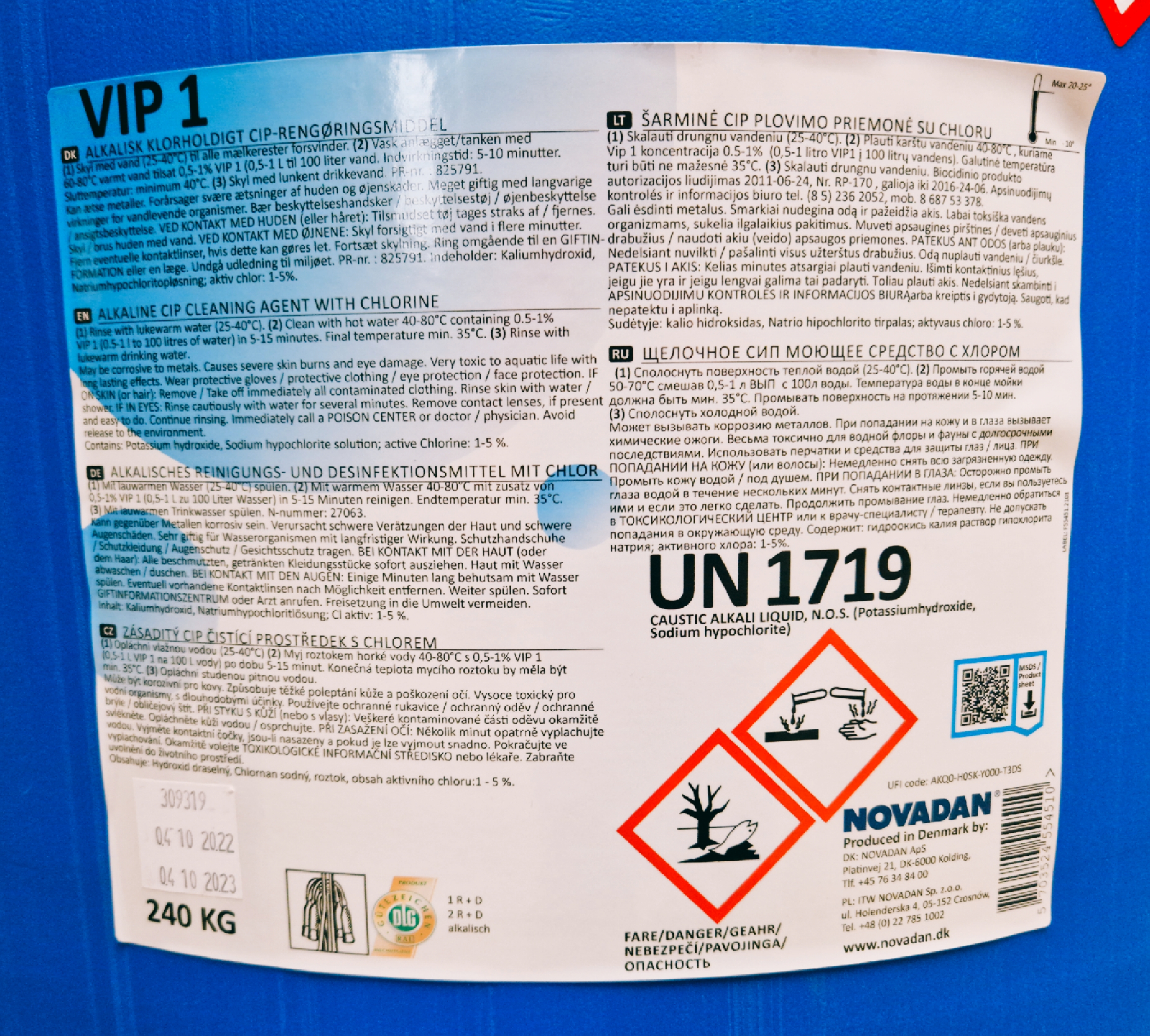 Novadan - VIP I alkalisch 240 Kg Fass CIP Reinigungsmittel mit Chlor