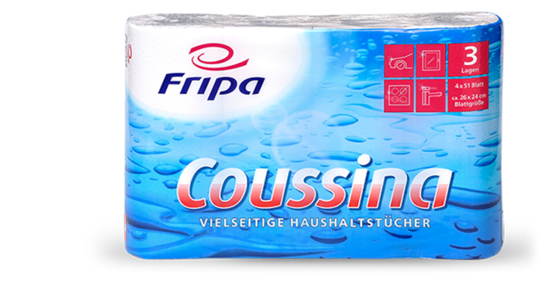 Fripa-Küchenrolle Coussina 3lg weiß 3204002 – 672 Rollen pro Palette