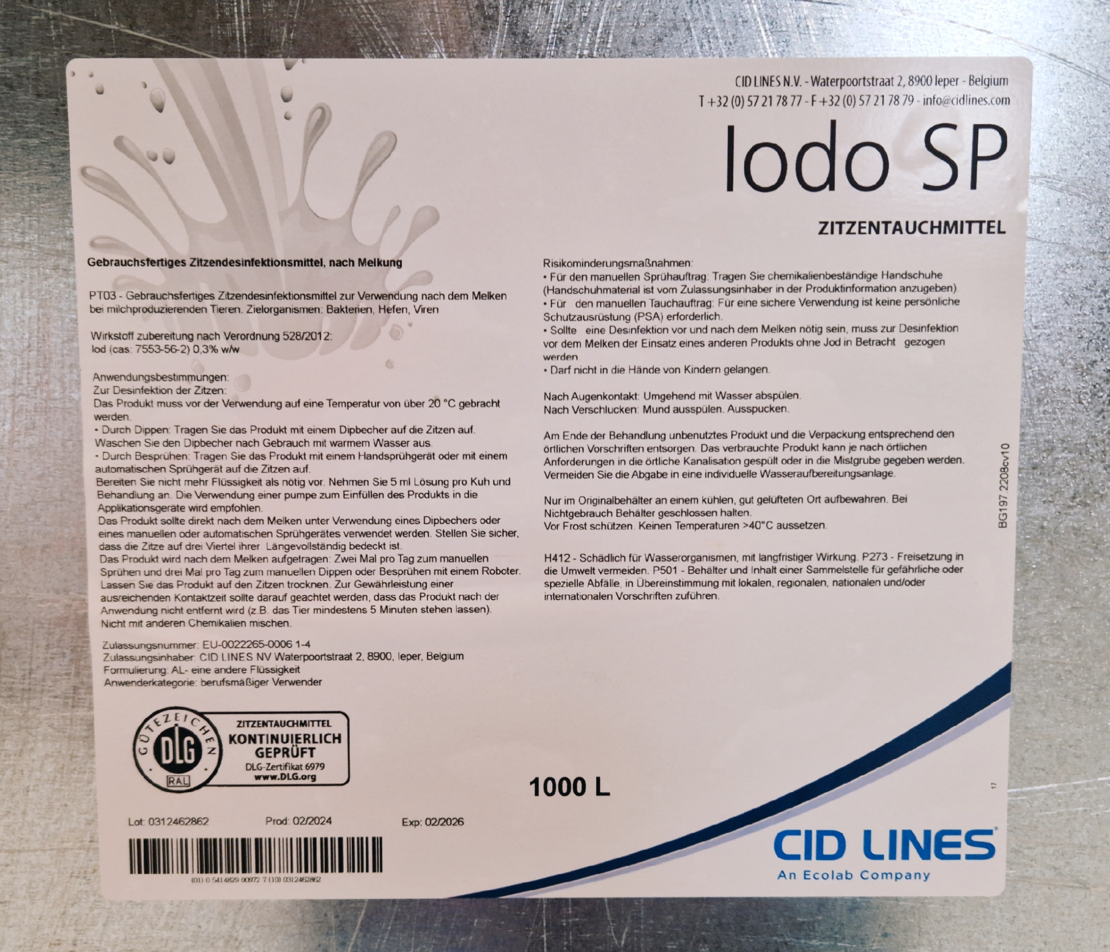 Cid Lines IODO SP 1000kg IBC Zitzendippmittel