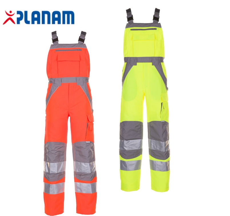 Planam Plaline Warnschutz Latzhose Arbeitslatzhose Arbeitshose Größe 24 - 110, in 2 Farben